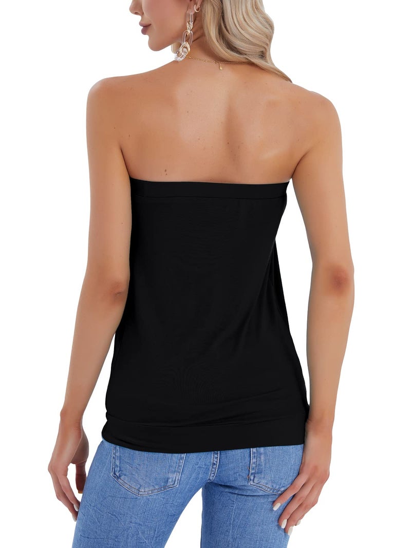 DJT Women's Tube Tops Summer Strapless Sexy Casual Bandeau Sleeveless Tank Shirts X-Large Solid_Black - Image 2